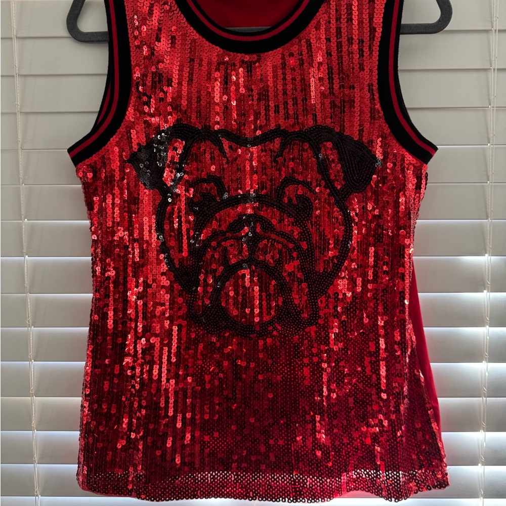 Red Sequin Bulldog Tank Top